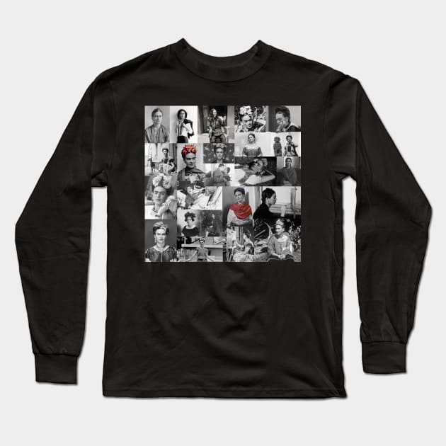 Frida Kahlo Collage Long Sleeve T-Shirt by valentinahramov